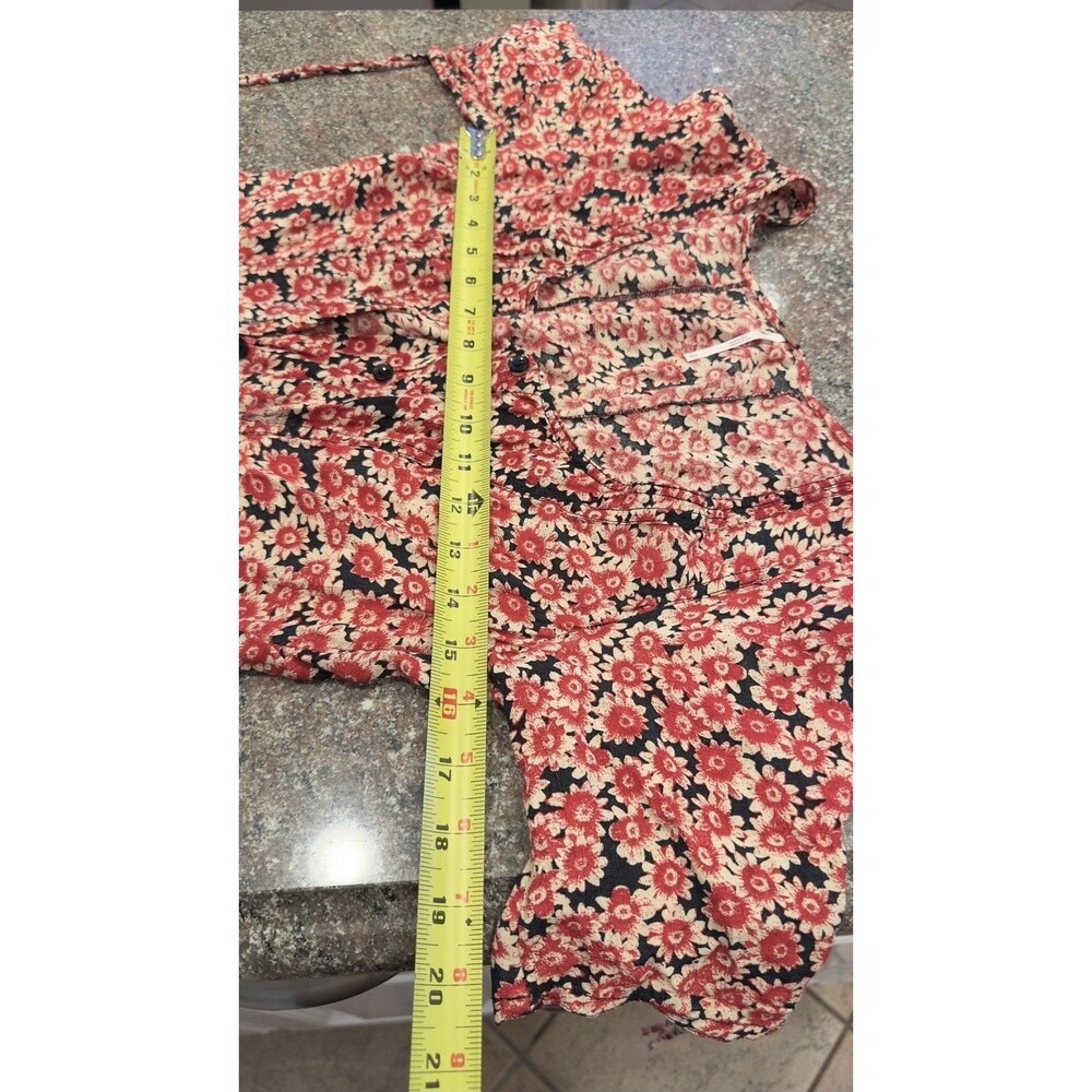 Free People Floral Corset Lace‑Up Mini Dress red/black Button down pockets  S/P - Picture 8 of 15